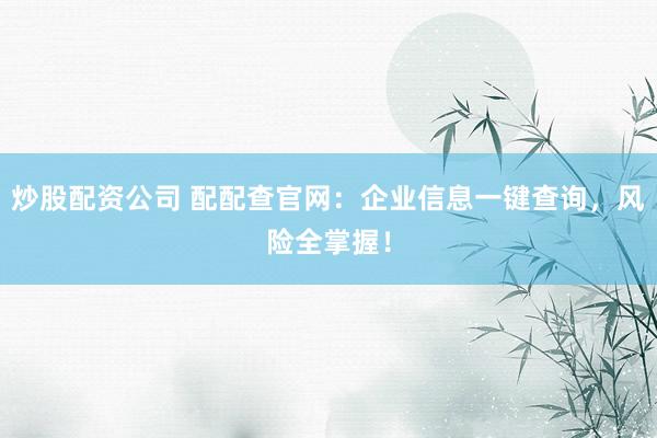 炒股配资公司 配配查官网：企业信息一键查询，风险全掌握！