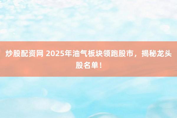 炒股配资网 2025年油气板块领跑股市，揭秘龙头股名单！