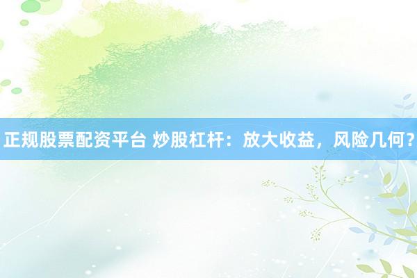 正规股票配资平台 炒股杠杆：放大收益，风险几何？
