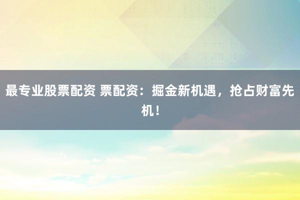 最专业股票配资 票配资：掘金新机遇，抢占财富先机！